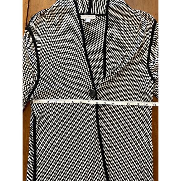 Charter Club Size M Long Cardigan Black White Herringbone Zig Zag Single Button - Picture 7 of 9